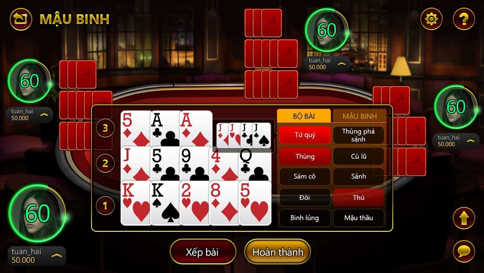 Cách xếp bài Mậu Binh theo chiến thuật tăng xác suất thắng 8 Chơi game Mậu Binh dùng binh ba phé bắn bài để tăng tỉ lệ thắng bài